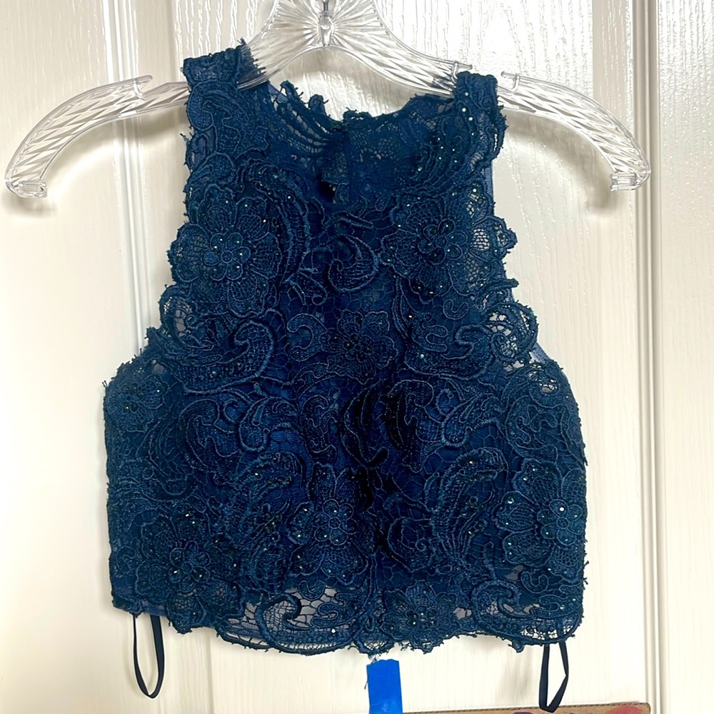 High neck blue crop bralette with rhinestones